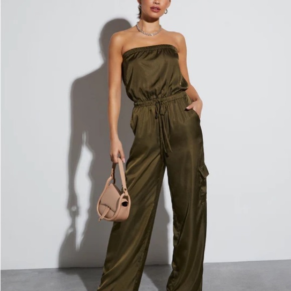 Vici Parisa Strapless Satin Tie Waist Jumpsuit Size Small - Picture 1 of 8